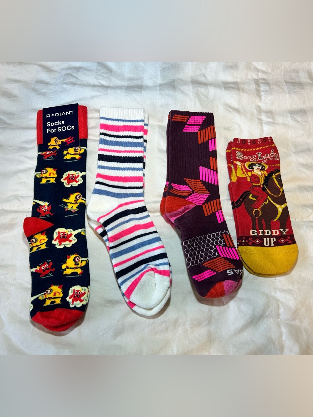 4 Sets of Graphic, Unique, Fun Women’s Socks.
